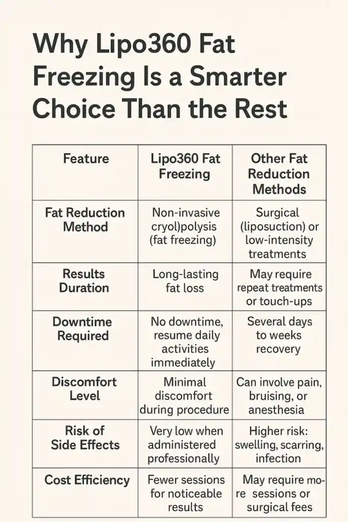Is it possible to permanently freeze fat cells? 2 Table showing benefits of fat freezing to remove fat cells Oxted from Lipo 360