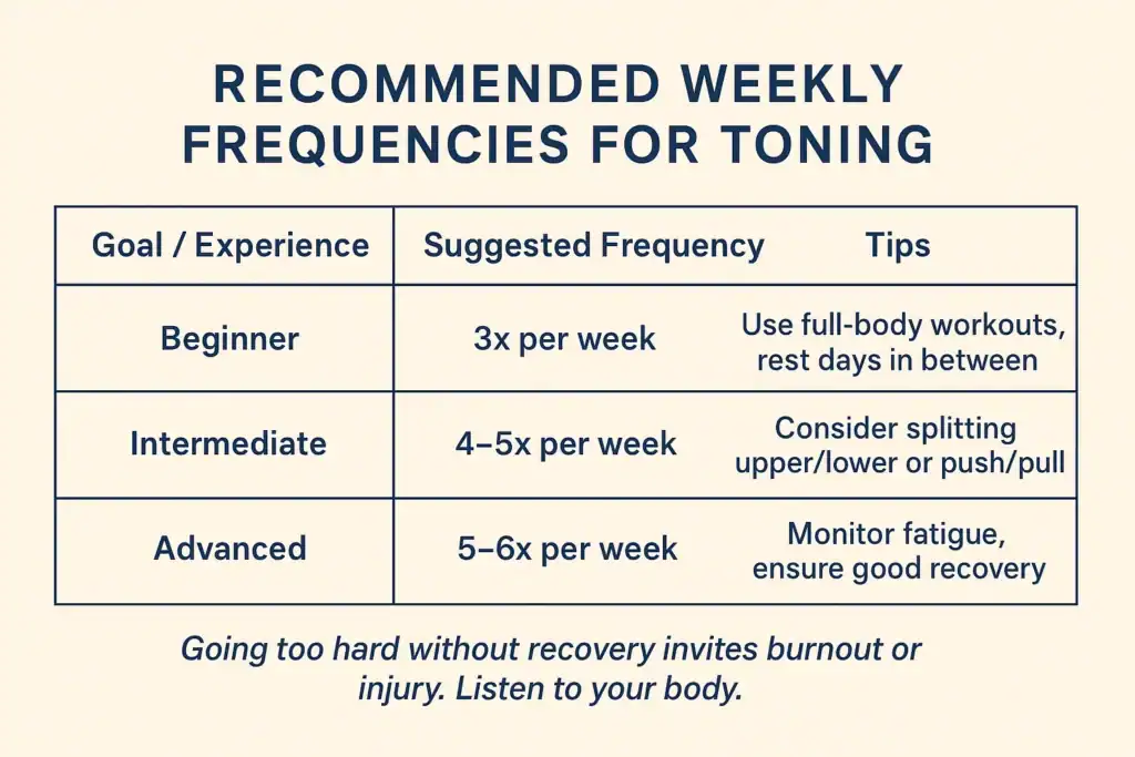 Achieving the Perfect Tone: How Often Should You Exercise for Results? 2 Graphic to show how often you should do exercise to help with toning Oxted