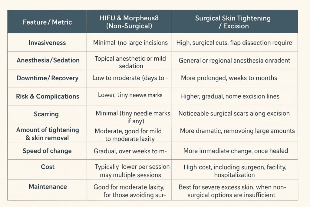The Science of Skin Tightening 2 Table of skin tightening Oxted benefits compared to surgical options